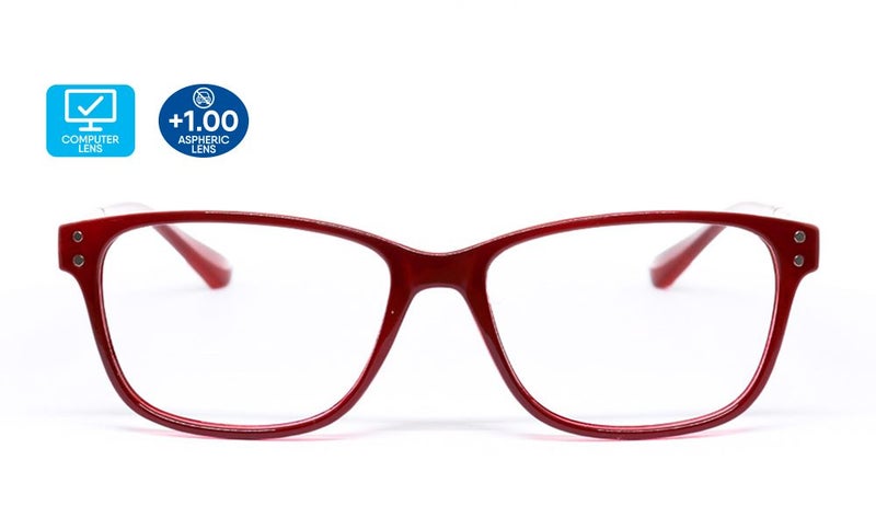 +1.00 AVATUDE "DELRAY" Deep Red Frame -Reader & Computer Lens -BONUS Brightwipe Carousel 2