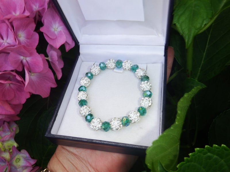 Pave Crystal Ball & Green Crystal Bracelet Carousel 1