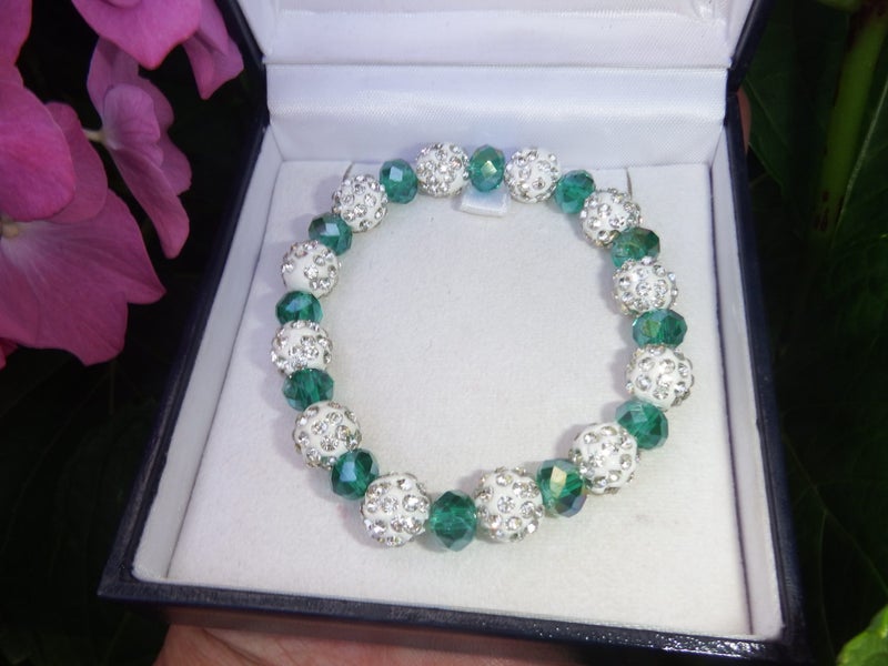 Pave Crystal Ball & Green Crystal Bracelet Carousel 2