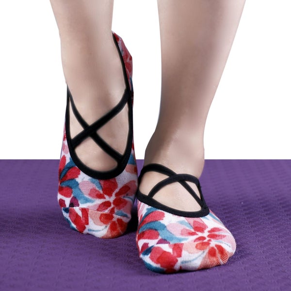 Clearance Sell - 3 Pairs Lace-up Printed Anti Slip Yoga Socks Carousel 2