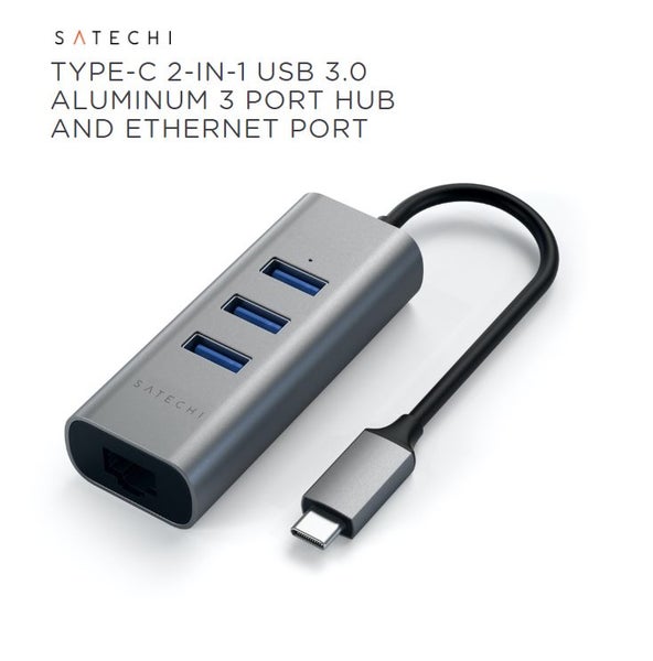 SATECHI TYPE-C 2-in-1 3 Port USB 3.0 Hub & Ethernet Port - Space Grey Carousel 1