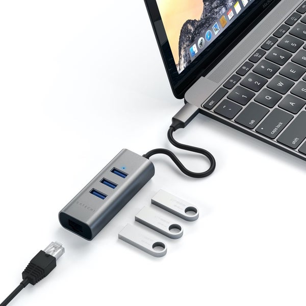 SATECHI TYPE-C 2-in-1 3 Port USB 3.0 Hub & Ethernet Port - Space Grey Carousel 8