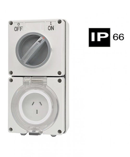 Industrial Combination Switched Socket, 3 Flat Pins, 10A, 250Vac, IP66 Carousel 1