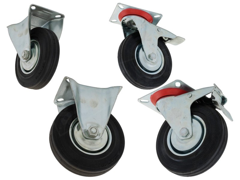 2x 5" Braked & 5" Fixed Castor Wheels 125mm Set Carousel 1