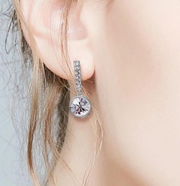 Silver Crystal Drop Earrings "Alexa" Carousel 2