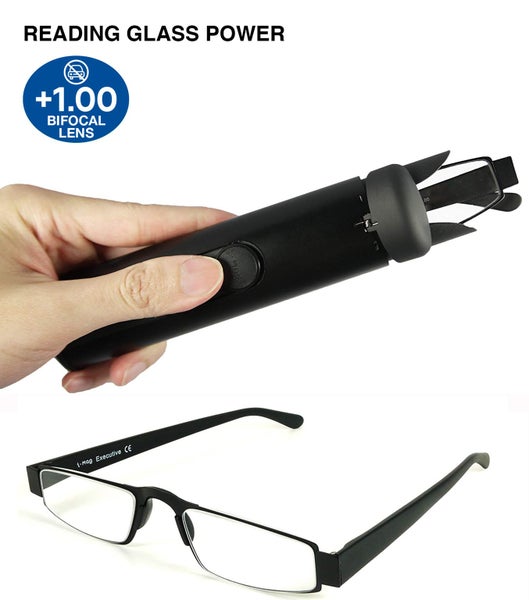 BLACK - I-Mag Executive European Style Reading Glasses with Hard Slide Open Case Carousel 1