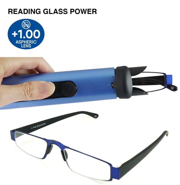 BLUE - I-Mag Executive European Style Reading Glasses with Hard Slide Open Case Carousel 1