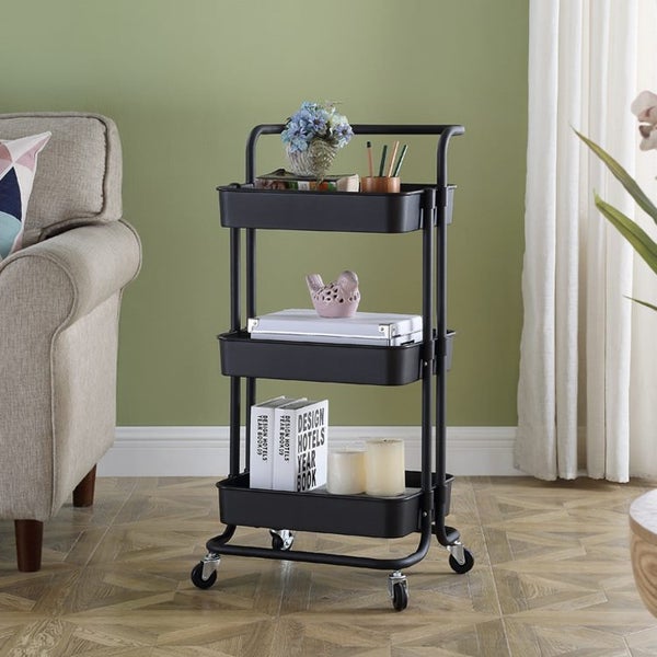 Kitchen Pantry Storage Rack With Wheels 3 Tier Shelving Unit