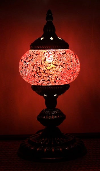 Turkish Mosaic Table Lamp Cracked Red With Large Elegant Base - 33cm Carousel 1