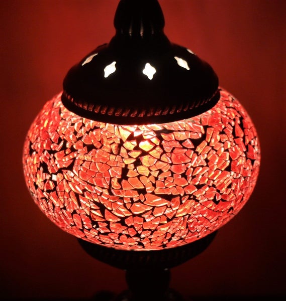Turkish Mosaic Table Lamp Cracked Red With Large Elegant Base - 33cm Carousel 2