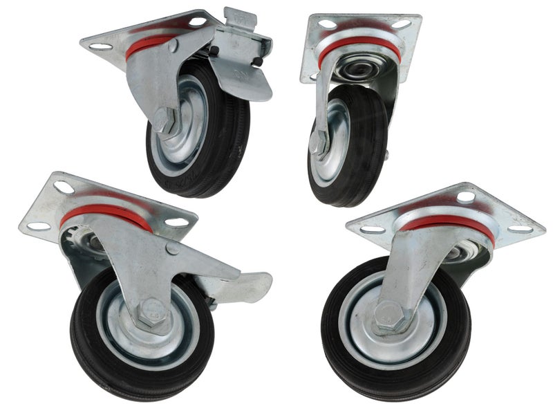 2x 3" Swivel & 3" Braked Castor Wheels 75mm Set Carousel 1