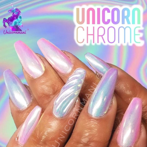 Unicorn Chrome White Mirror Effect Powder Nail Art Mermaid Rainbow Ab Crystal Um