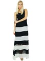 Bimba Women Semi Sheer Georgette Dress Lined Long Maxi Stripe Pattern