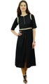 Phagun Women Black Rayon Kurti Lace Work Chic Kurta Zipper Front Slit Tunic - 24