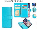 Iphone 12 case triple wallet PU leather 9 cards ID 3 pockets blue