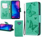 Galaxy note 9 PU leather wallet case embossed twin butterfly pattern green