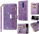 Oppo Reno 5g case glitter leather double wallet 9 card 2 pocket zip ppl