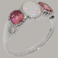 Sterling Silver Natural Opal Pink Tourmaline Trilogy Ring - Full UK Hallmark