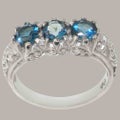 Sterling Silver Natural London Blue Topaz Womens Trilogy Ring - Full UK Hallmark