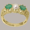 Gold Pearl &amp; Emerald Womens Trilogy Ring - Full 18k UK Hallmark