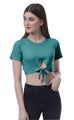 Moomaya Women Front Knot Crop Top Short Sleeve Round Neck Tee Shirt Knotted