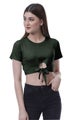Moomaya Women Front Knot Crop Top Short Sleeve Round Neck Tee Shirt Knotted