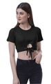 Moomaya Women Front Knot Crop Top Short Sleeve Round Neck Tee Shirt Knotted