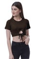 Moomaya Women Front Knot Crop Top Short Sleeve Round Neck Tee Shirt Knotted