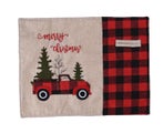 2PCS Christmas Red Plaid Knitted Cloth Placemat Table Mat Tree Car Table Cloth