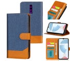 Oppo Reno Z PU leather wallet case denim finish combined blue