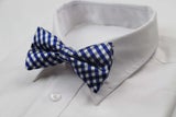 Mens Blue, White &amp; Black Checkered Cotton Bow Tie