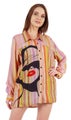 Inkmeso Printed Long Sleeve Oversized Shirt For Women’s Loose Fit Button-Down