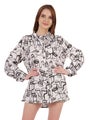 Inkmeso Printed Long Sleeve Oversized Shirt For Women’s Loose Fit Button-Down