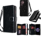galaxy s23 ultra glitter leather double wallet multi card slots pockets blk