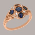 Rose Gold Natural Sapphire &amp; Diamond Womens Cluster Ring - Full 9ct UK Hallmark