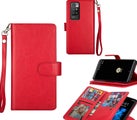 Redmi 10 Luxury Multifunction wallet case 9 card & wrist strap red