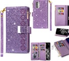 Moto G31 case glitter leather double wallet 9 card 2 pocket zip ppl