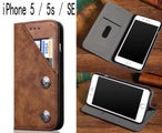 iPhone 5 / 5s / SE ultra slim retro leather wallet case 2 cards magnet