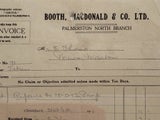 ANTIQUE INVOICE / RECEIPT: Booth, Macdonald &amp; Co. Ltd. 1918 (104 yo)