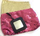 Sequined make up bag with mirror, gold