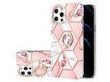 Finger Ring Kickstand Case Cover for iPhone 12 / 12 Pro Marble &amp; Flower