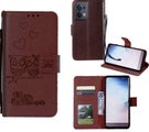 Oppo reno 8 5G Pu Leather Wallet Case Embossed twin owl Card Slot brown