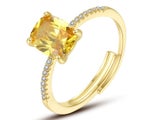 Rings Citrine Rectangle Design CZ Ring Genuine Yellow Gold Plated Open Size