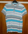 BEN SHERMAN GREY//WHITE/BLUE/ STRIPE STREET CASUAL POLO SHIRT - LARGE