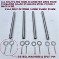 KEEL ROLLER SHAFTS -16 MM 316 MARINE GRADE S/STEEL PINS/SHAFT FOR BOAT TRAILERS