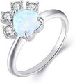 Pet Paw Print Love Heart Opal Rings For Women And Girl Cubic Zirconia