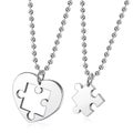 2pcs Stainless Steel Couples Love Heart Puzzle Pendant Necklace For Valentines D