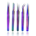 Rainbow Stainless Steel Tweezers Kit Anti-static Precision Tweezers Set For Eyel