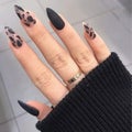Matte Stiletto Long False Nails Black Leopard Punk Fake Nails 24pcs