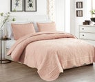 LUXURY 3 Piece QUILTED BEDSPREAD SCALLOPED EDGE 255 X 255CM dusty pink/peach B15
